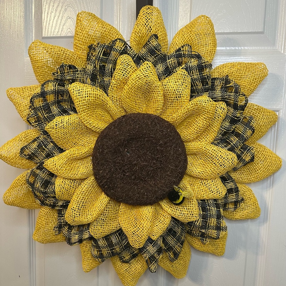 Yellow Sunflower Wreath with Black Accents